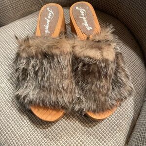 FP Faux Fur Wood Sandal